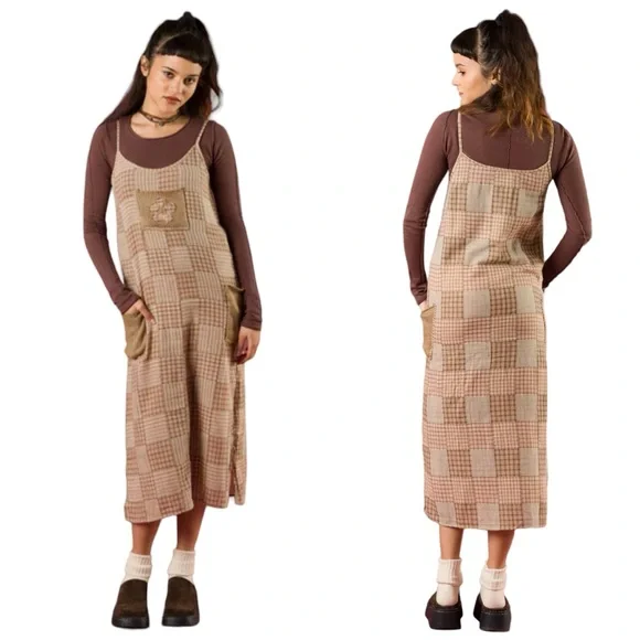 Unif Kinoko patchwork Dress midi plaid sleeveless tank natural fabric medium